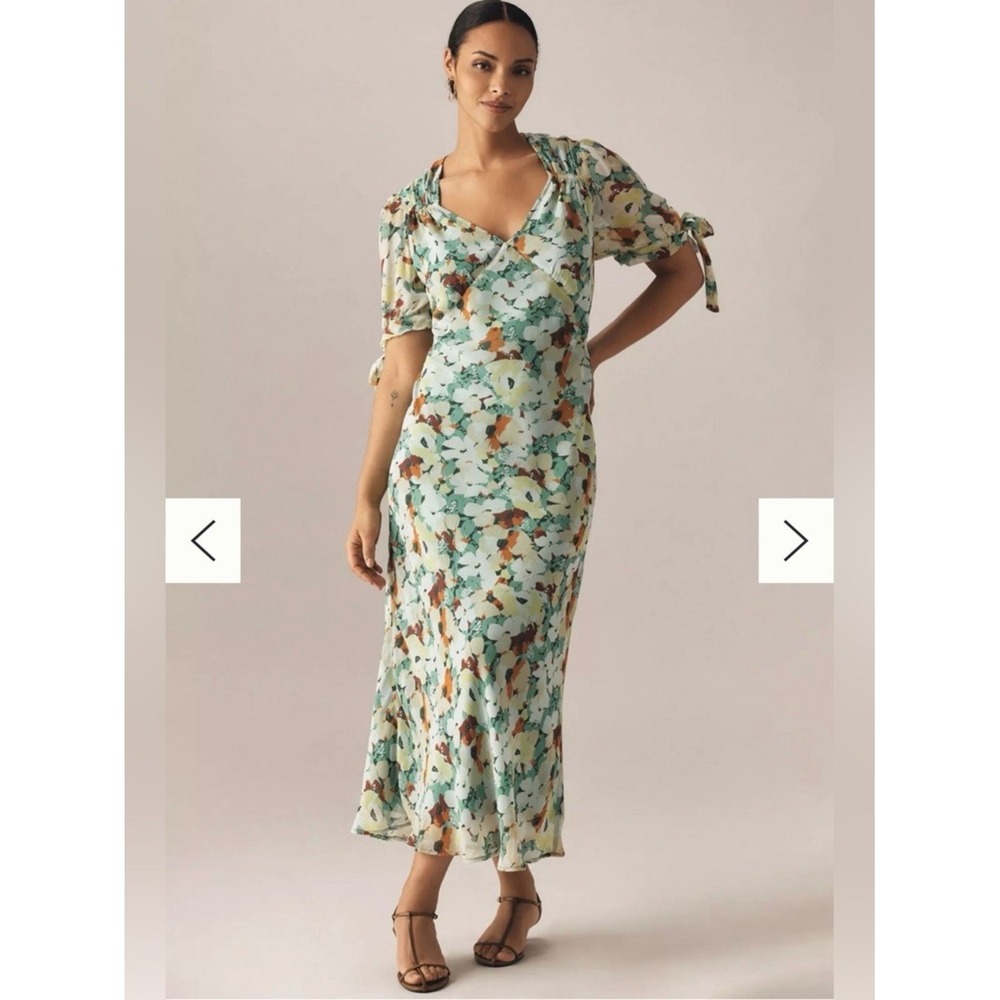 Anthropologie Short-Sleeve Floral V-Neck Slip Midi Dress Size 1X Colorful Sexy
